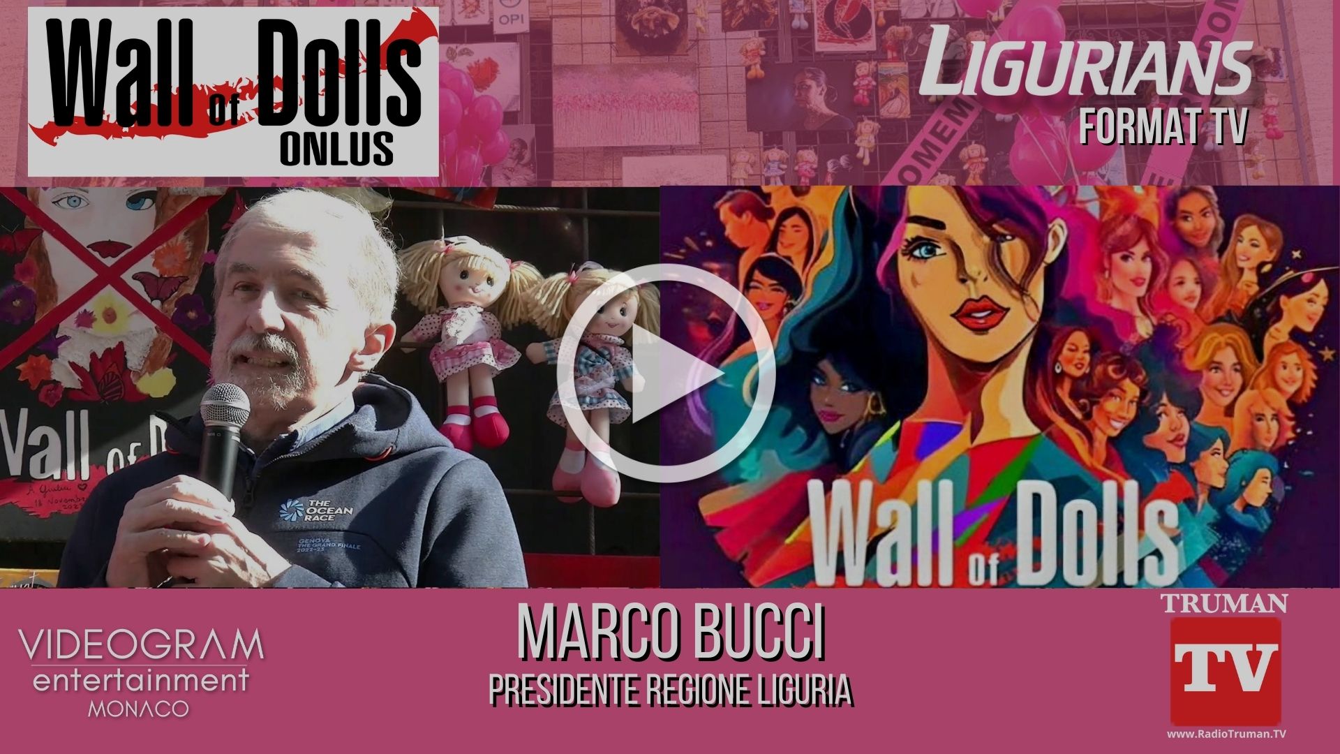 Format Ligurians Intervista a Marco Bucci Presidente Regione Liguria. Evento Wall of Dolls 8Marzo