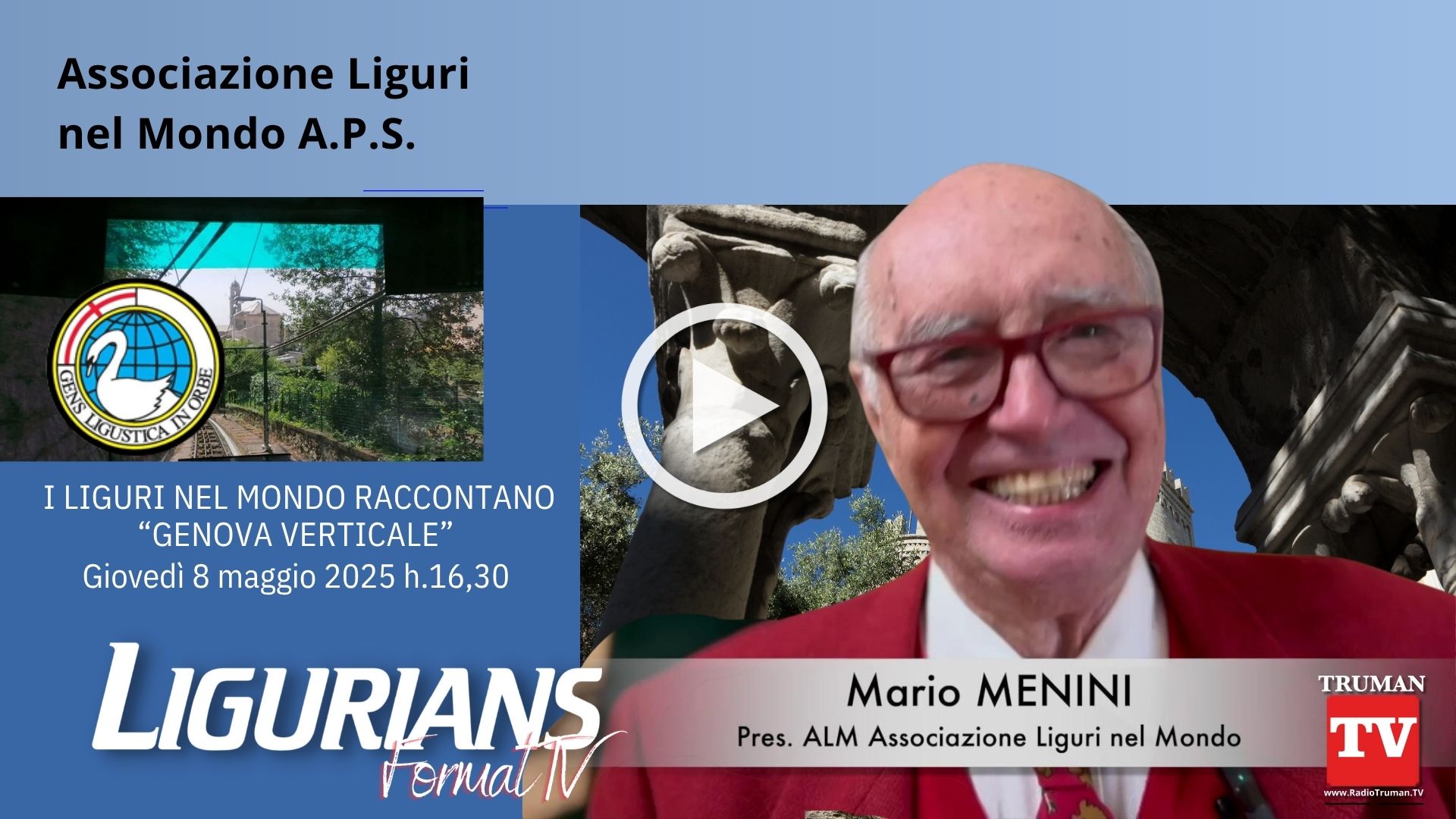 Mario Menini. Genova verticale. Format tv Ligurians. ALM Associazione Liguri nel Mondo